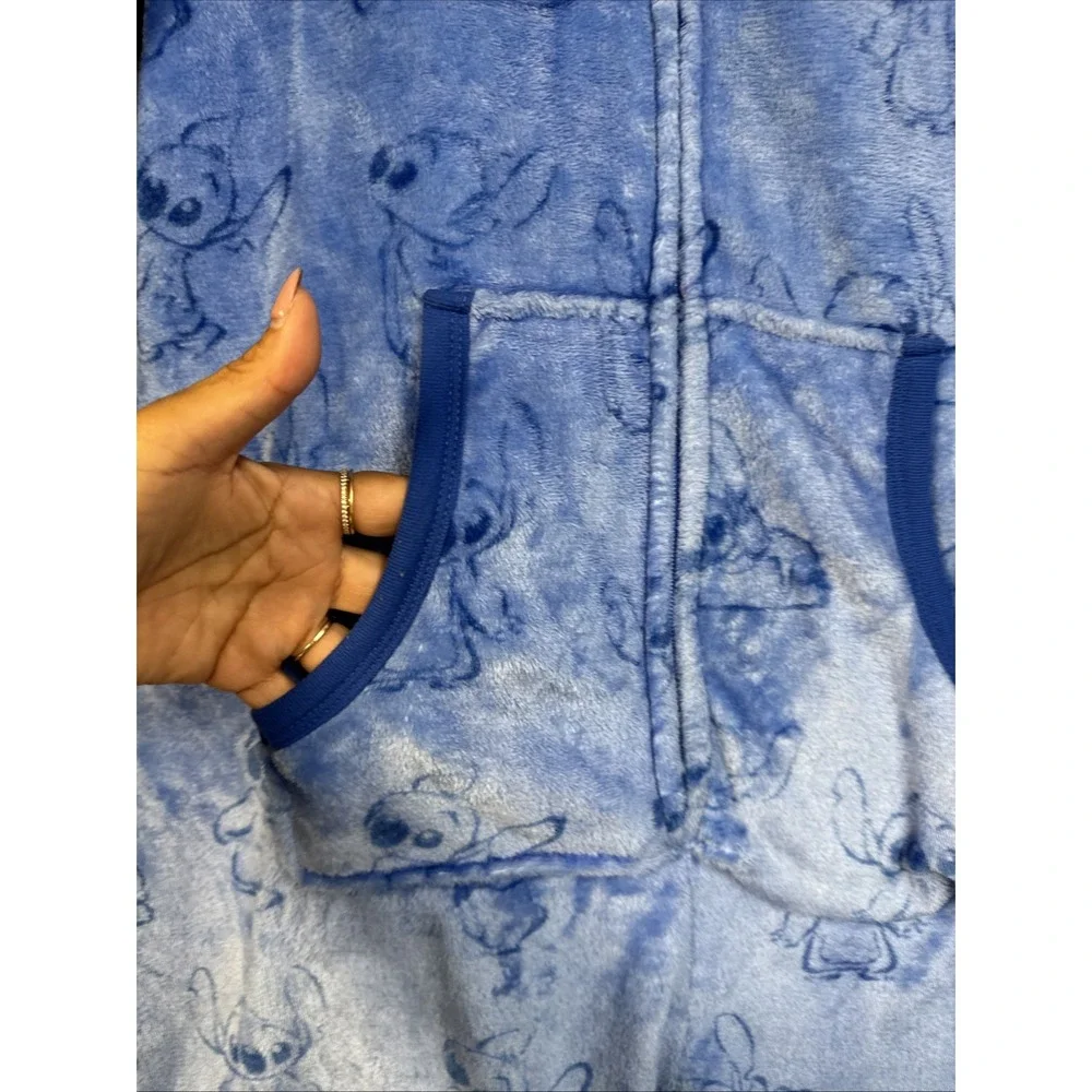 Disney Women's Stitch fleece union suit Hood Zipper Kangaroo Pocket  XL